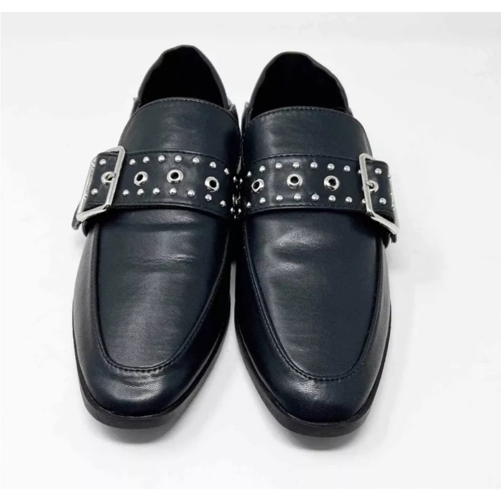 Vintage Havana Maureen Leather Studded Buckle Loafers Shoes Black sz 8.5